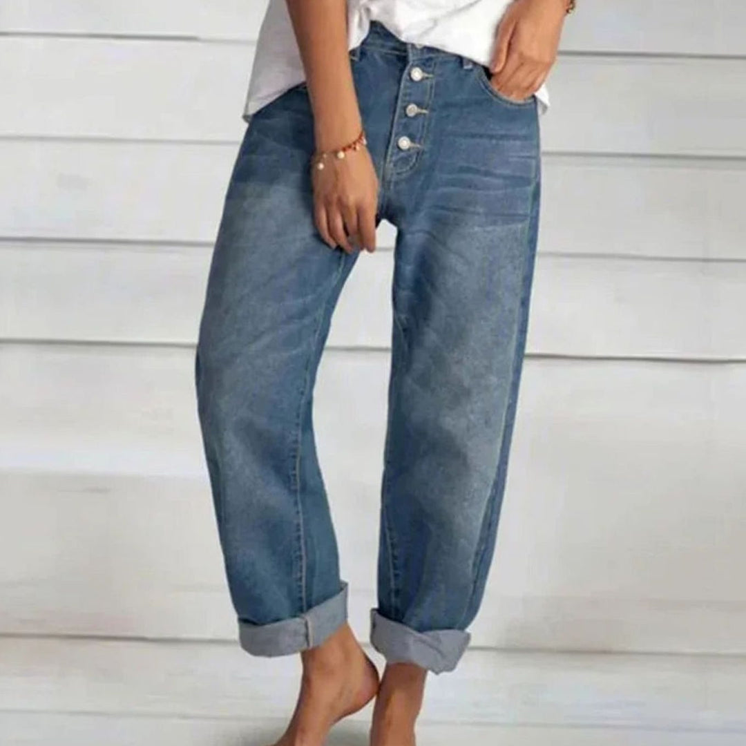 Damen Relaxed-Fit Jeans mit Knopfleiste und entspannter Passform