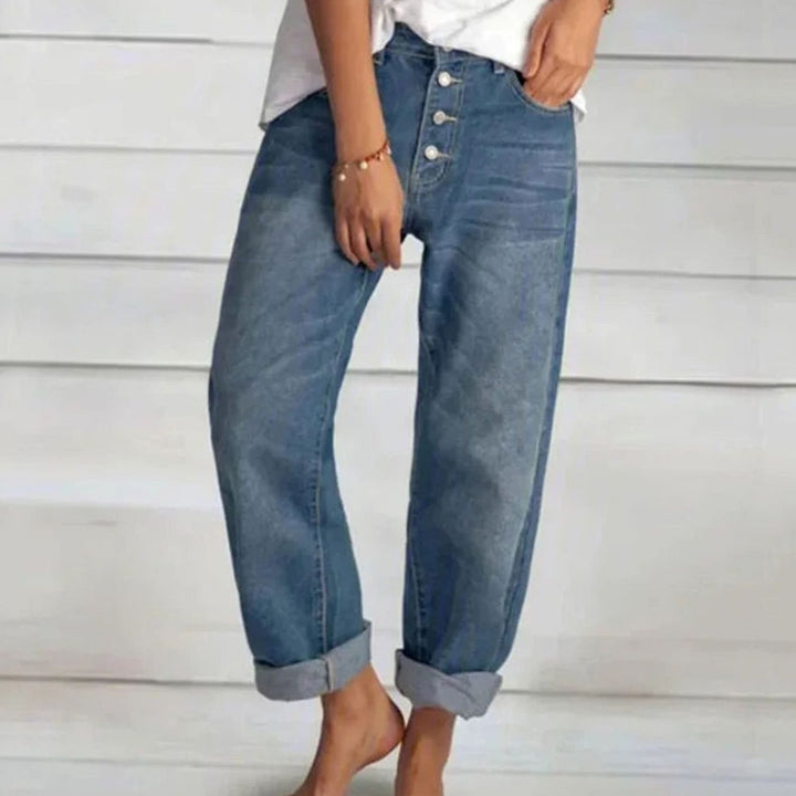 Damen Relaxed-Fit Jeans mit Knopfleiste und entspannter Passform