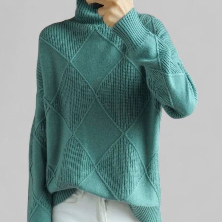 Damen Relaxed-Fit Rollkragen Strickpullover mit geometrischem Muster - Türkis