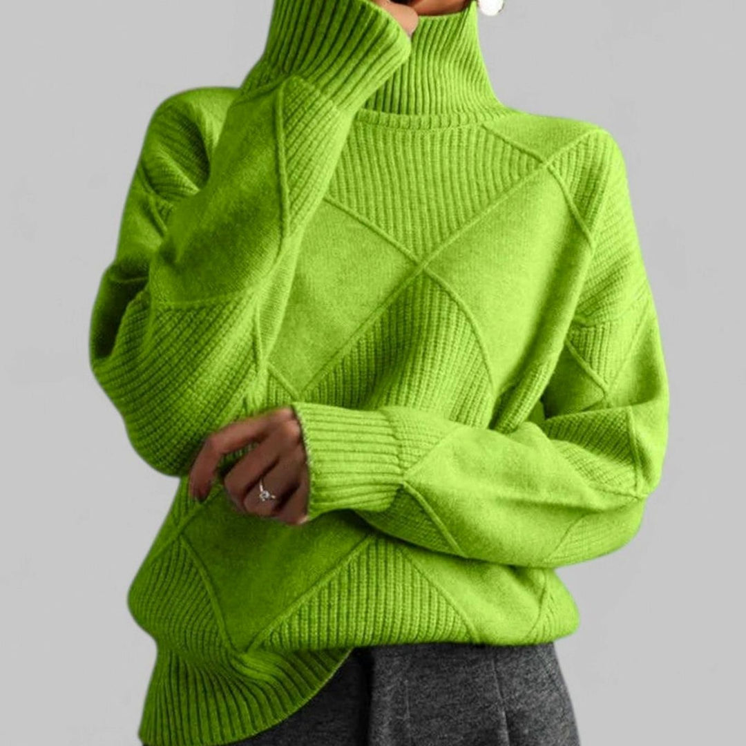 Damen Relaxed-Fit Rollkragen Strickpullover mit geometrischem Muster - Grün