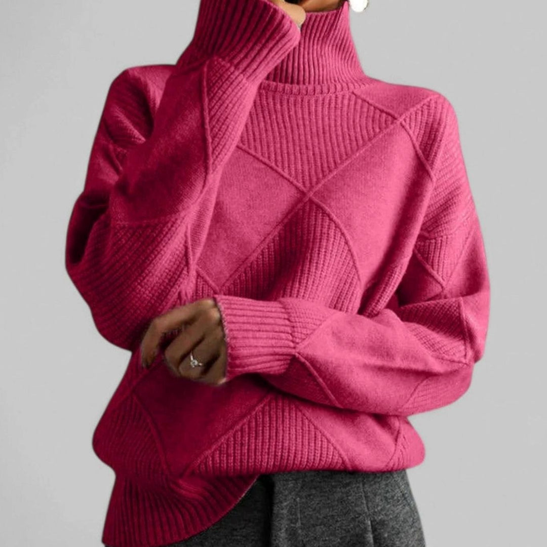 Damen Relaxed-Fit Rollkragen Strickpullover mit geometrischem Muster - Rosa