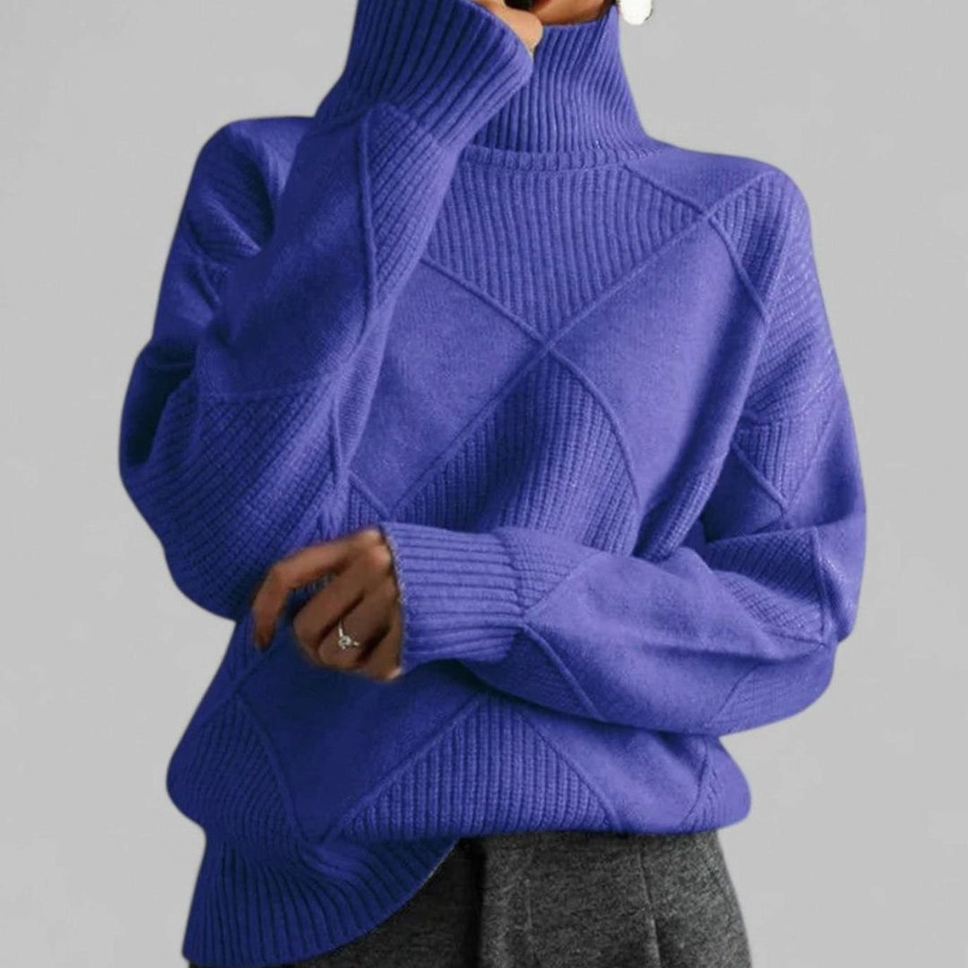 Damen Relaxed-Fit Rollkragen Strickpullover mit geometrischem Muster - Lila