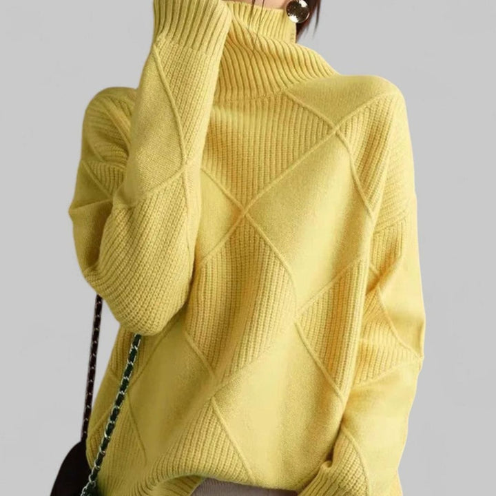 Damen Relaxed-Fit Rollkragen Strickpullover mit geometrischem Muster - Gelb