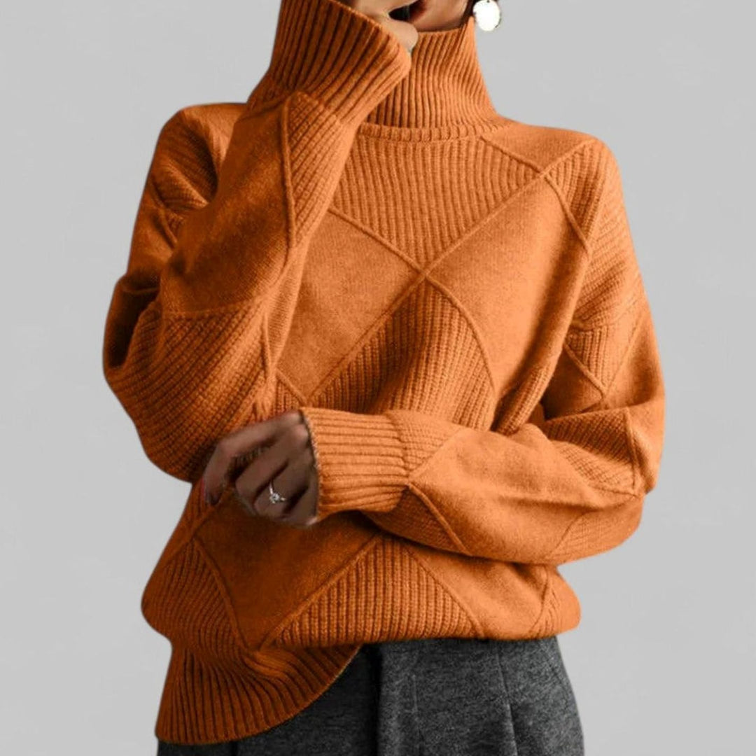 Damen Relaxed-Fit Rollkragen Strickpullover mit geometrischem Muster - Orange