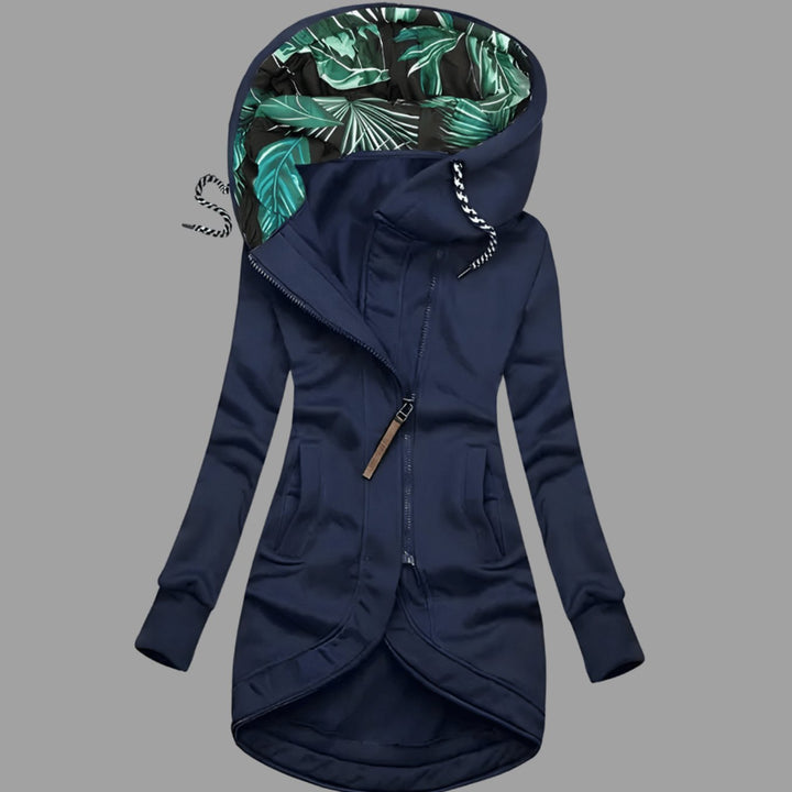 Damen Robuste Winter-Shelljacke Kapuze Reißverschluss Longform - Marineblau