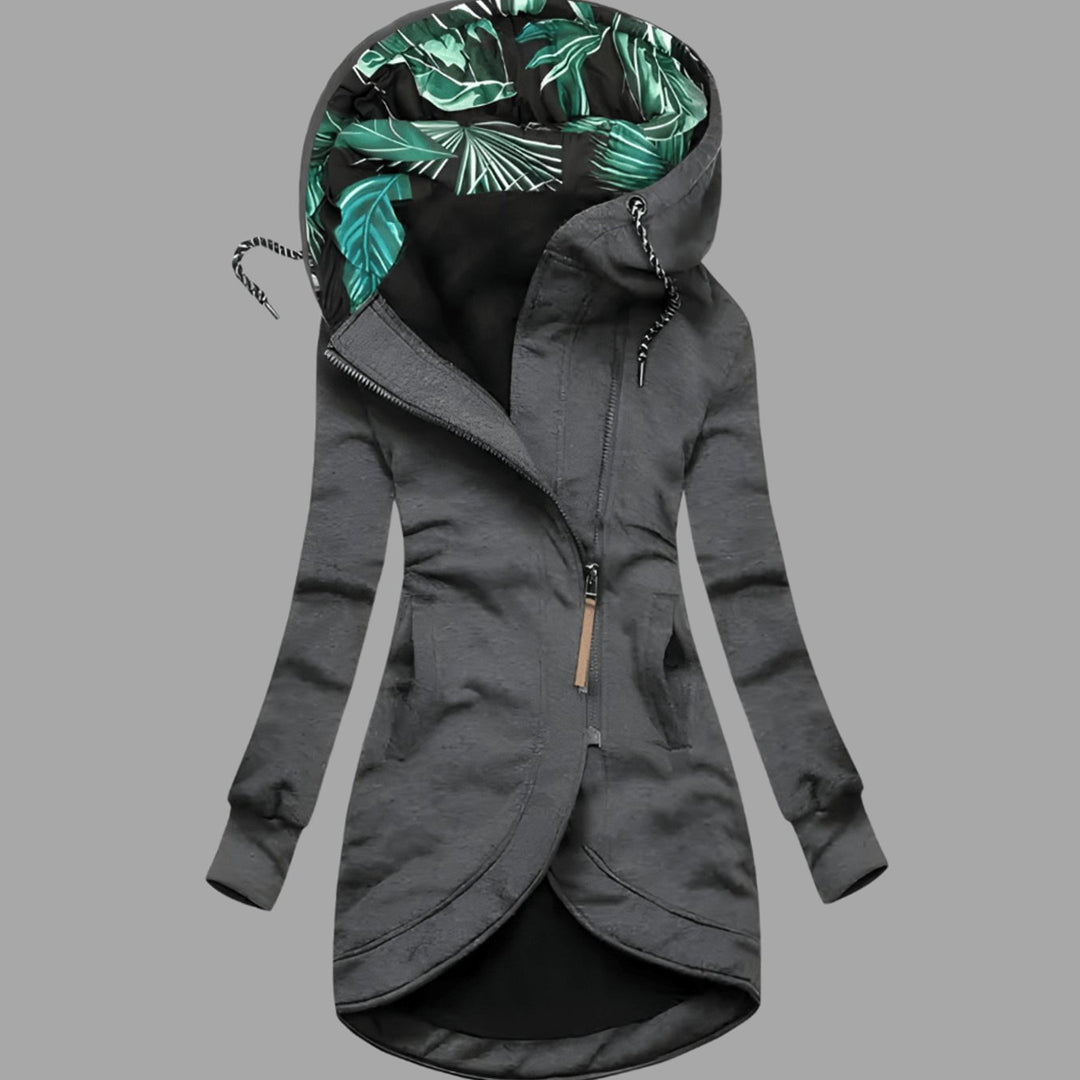 Damen Robuste Winter-Shelljacke Kapuze Reißverschluss Longform - Grau