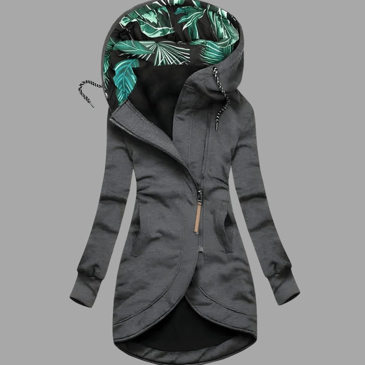 Damen Robuste Winter-Shelljacke Kapuze Reißverschluss Longform - Grau