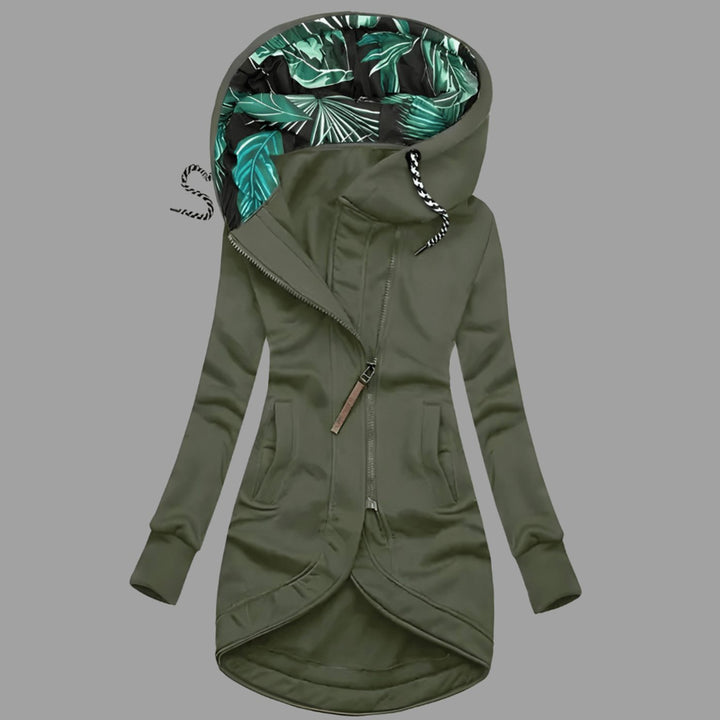 Damen Robuste Winter-Shelljacke Kapuze Reißverschluss Longform - Grün
