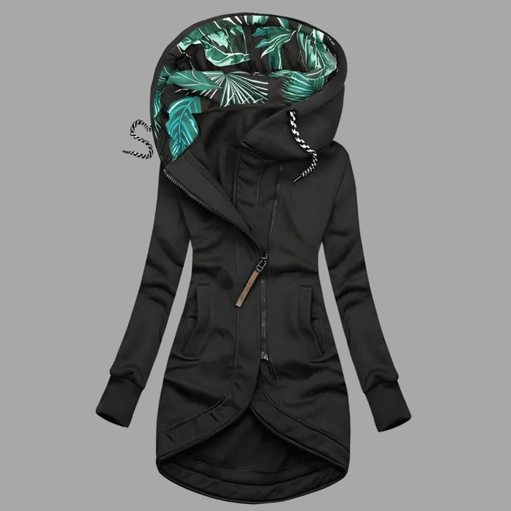 Damen Robuste Winter-Shelljacke Kapuze Reißverschluss Longform - Schwarz