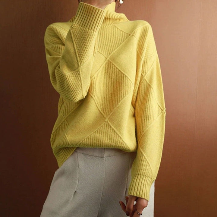 Damen Rollkragenpullover mit Zopfmuster weicher Strick - Gelb