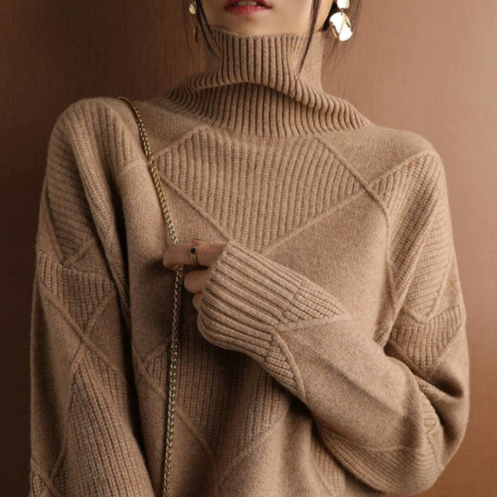 Damen Rollkragenpullover mit Zopfmuster weicher Strick