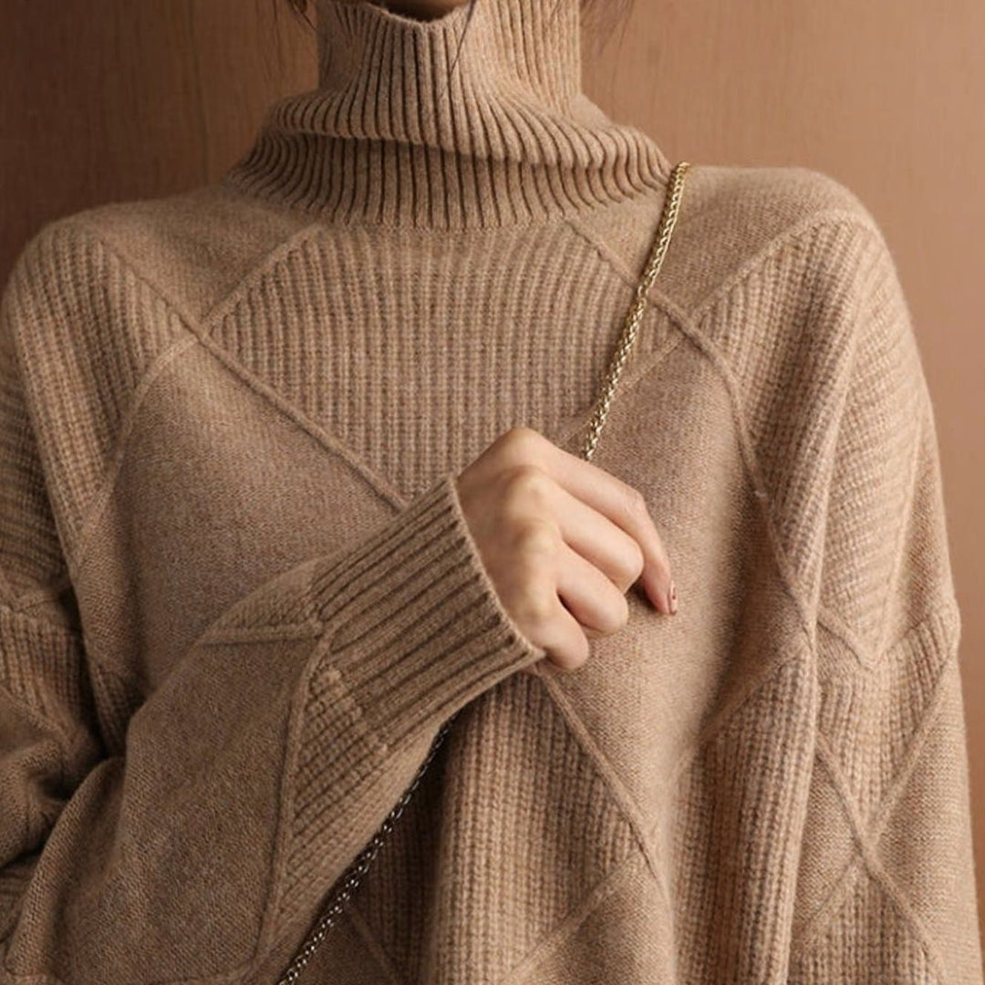Damen Rollkragenpullover mit Zopfmuster weicher Strick