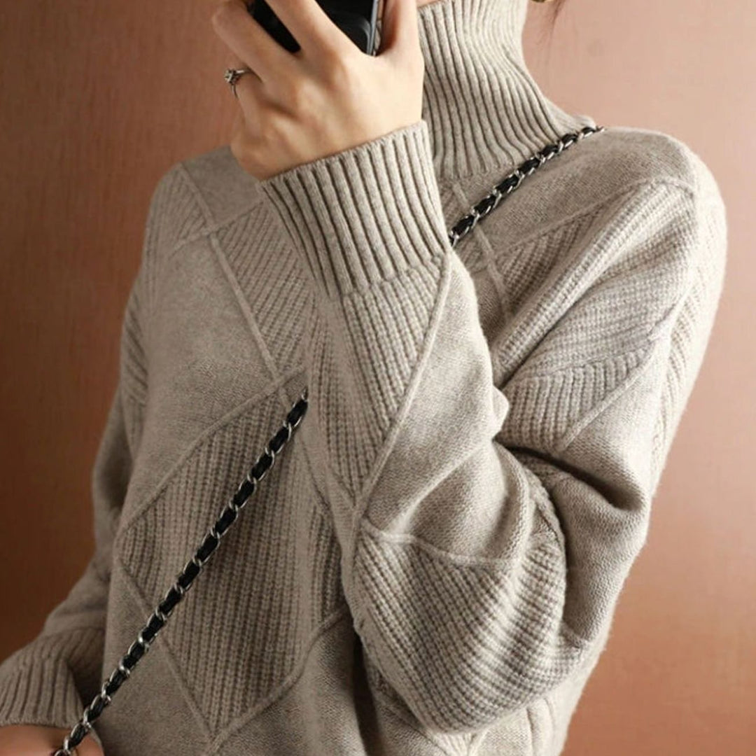 Damen Rollkragenpullover mit Zopfmuster weicher Strick