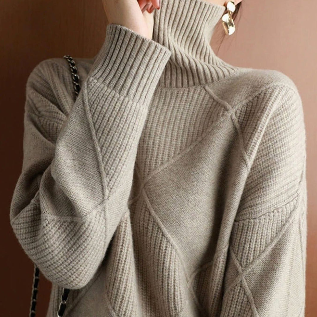 Damen Rollkragenpullover mit Zopfmuster weicher Strick