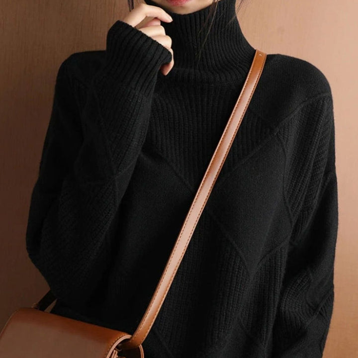 Damen Rollkragenpullover mit Zopfmuster weicher Strick