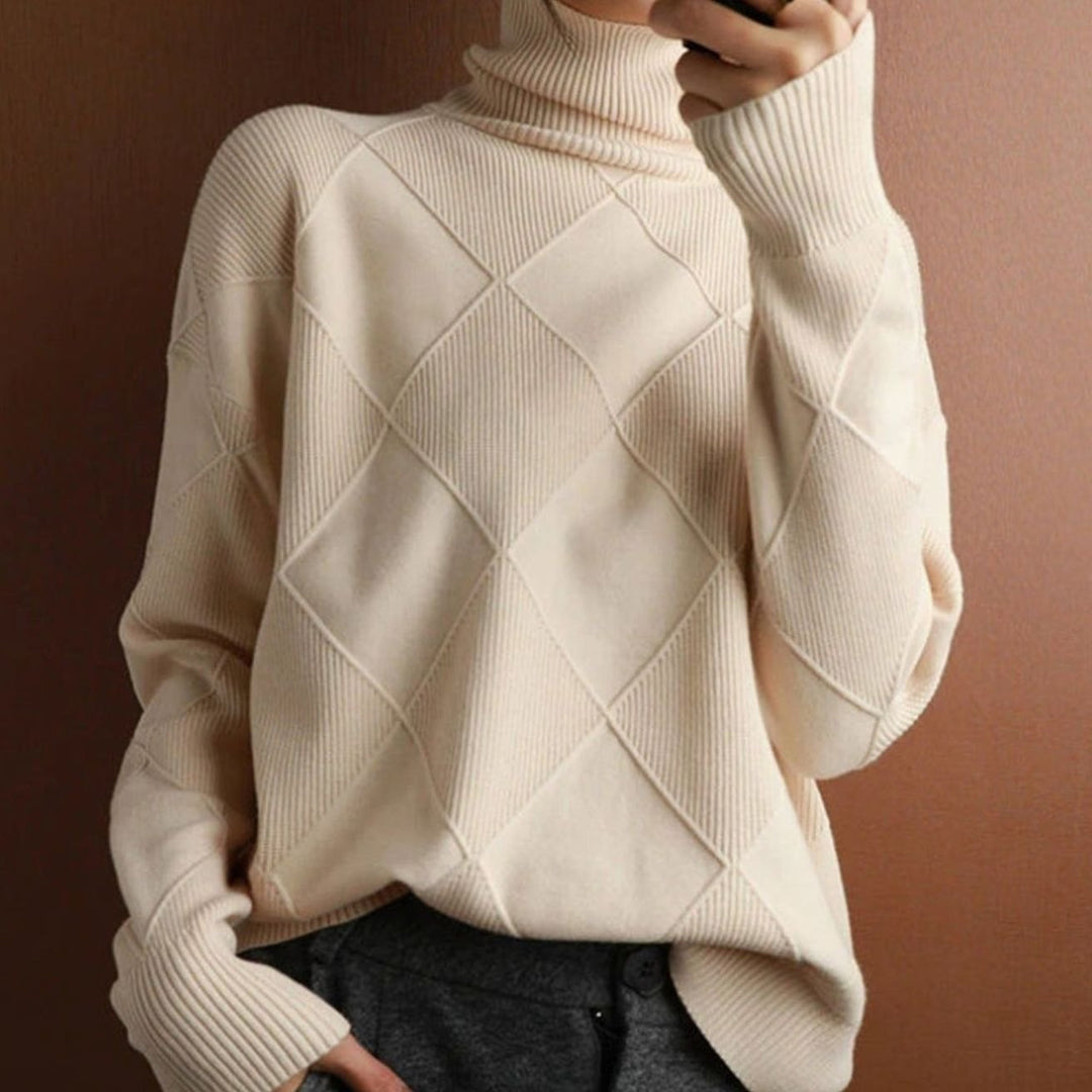 Damen Rollkragenpullover mit Zopfmuster weicher Strick