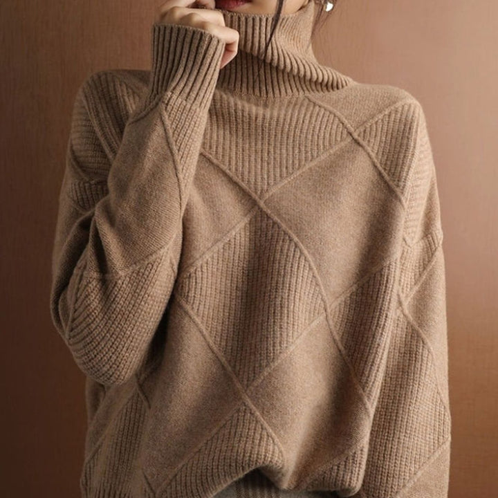 Damen Rollkragenpullover mit Zopfmuster weicher Strick