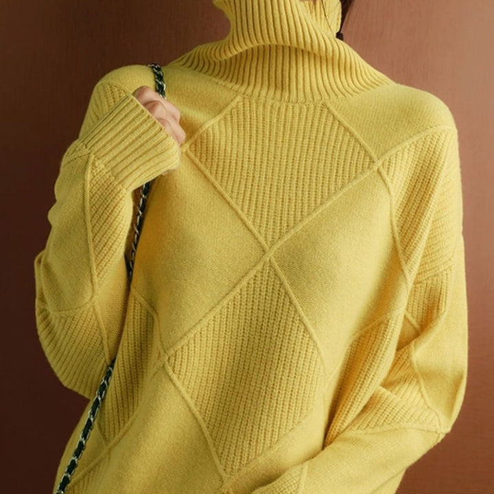 Damen Rollkragenpullover mit Zopfmuster weicher Strick