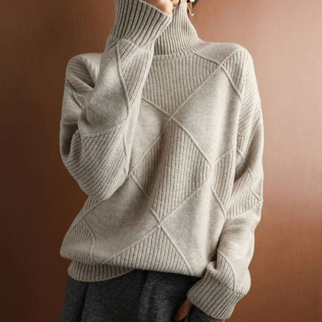 Damen Rollkragenpullover mit Zopfmuster weicher Strick