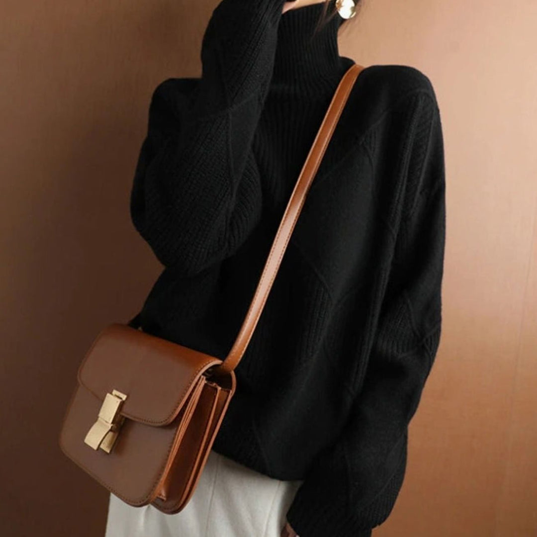 Damen Rollkragenpullover mit Zopfmuster weicher Strick