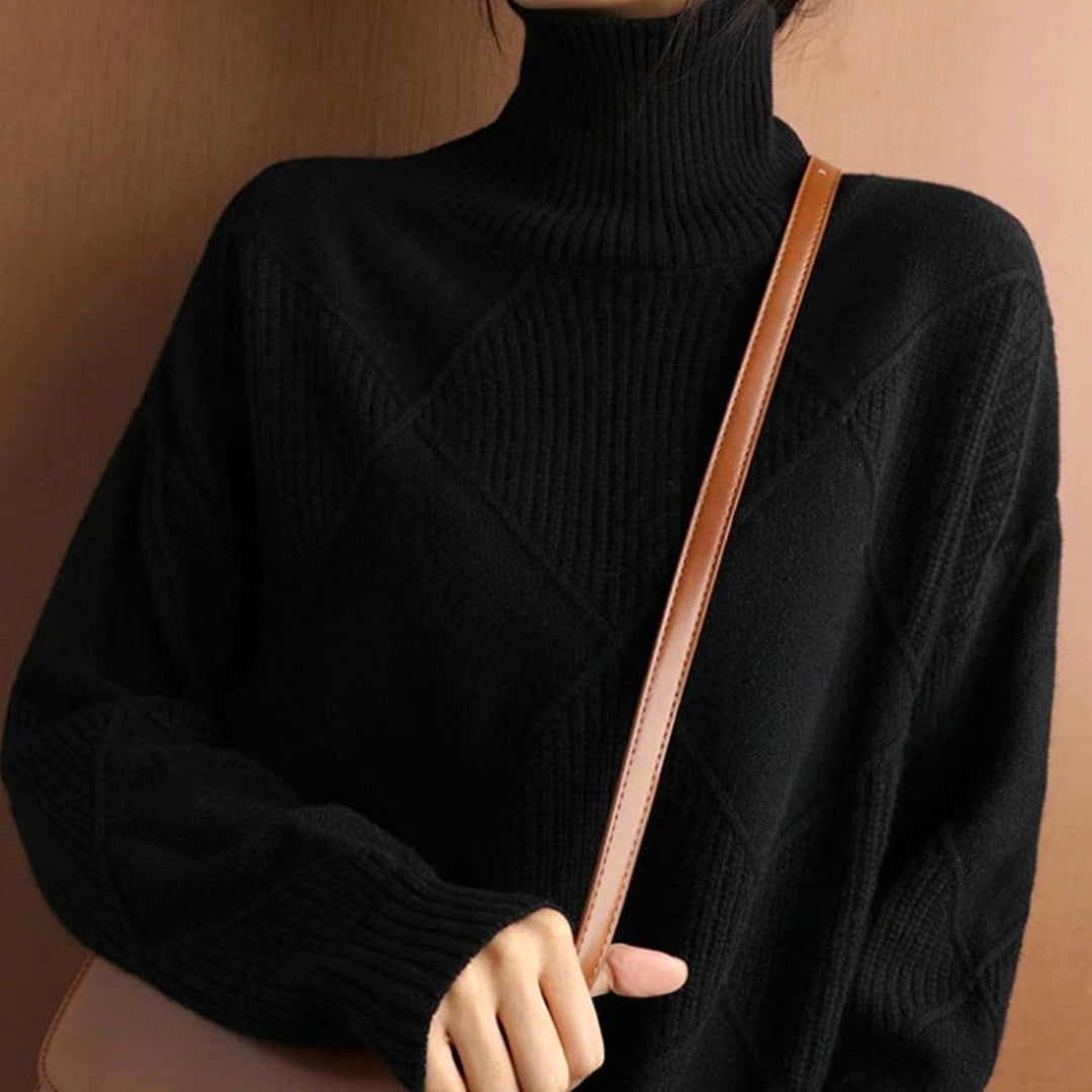 Damen Rollkragenpullover mit Zopfmuster weicher Strick