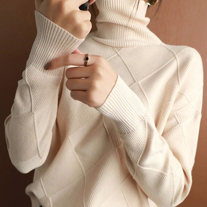 Damen Rollkragenpullover mit Zopfmuster weicher Strick