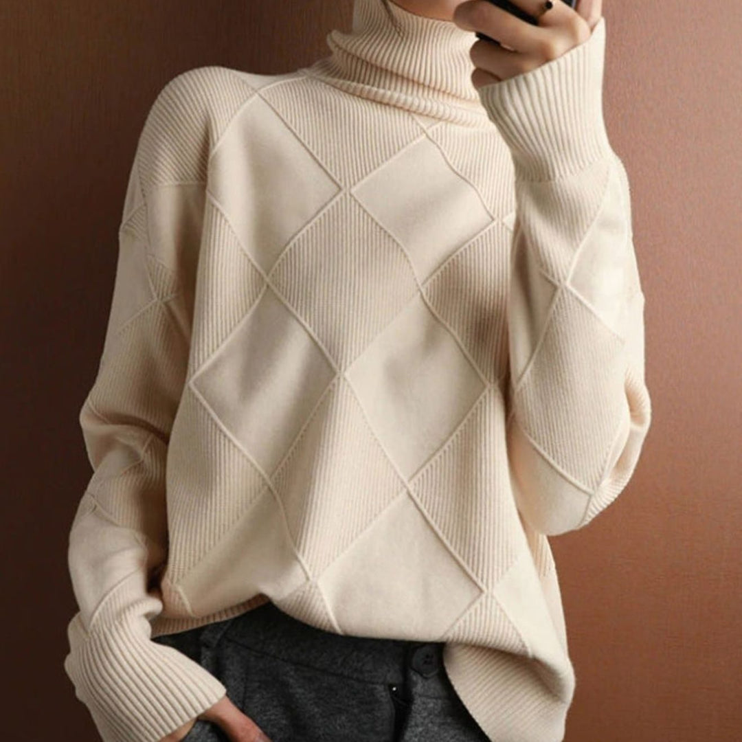 Damen Rollkragenpullover mit Zopfmuster weicher Strick - Beige