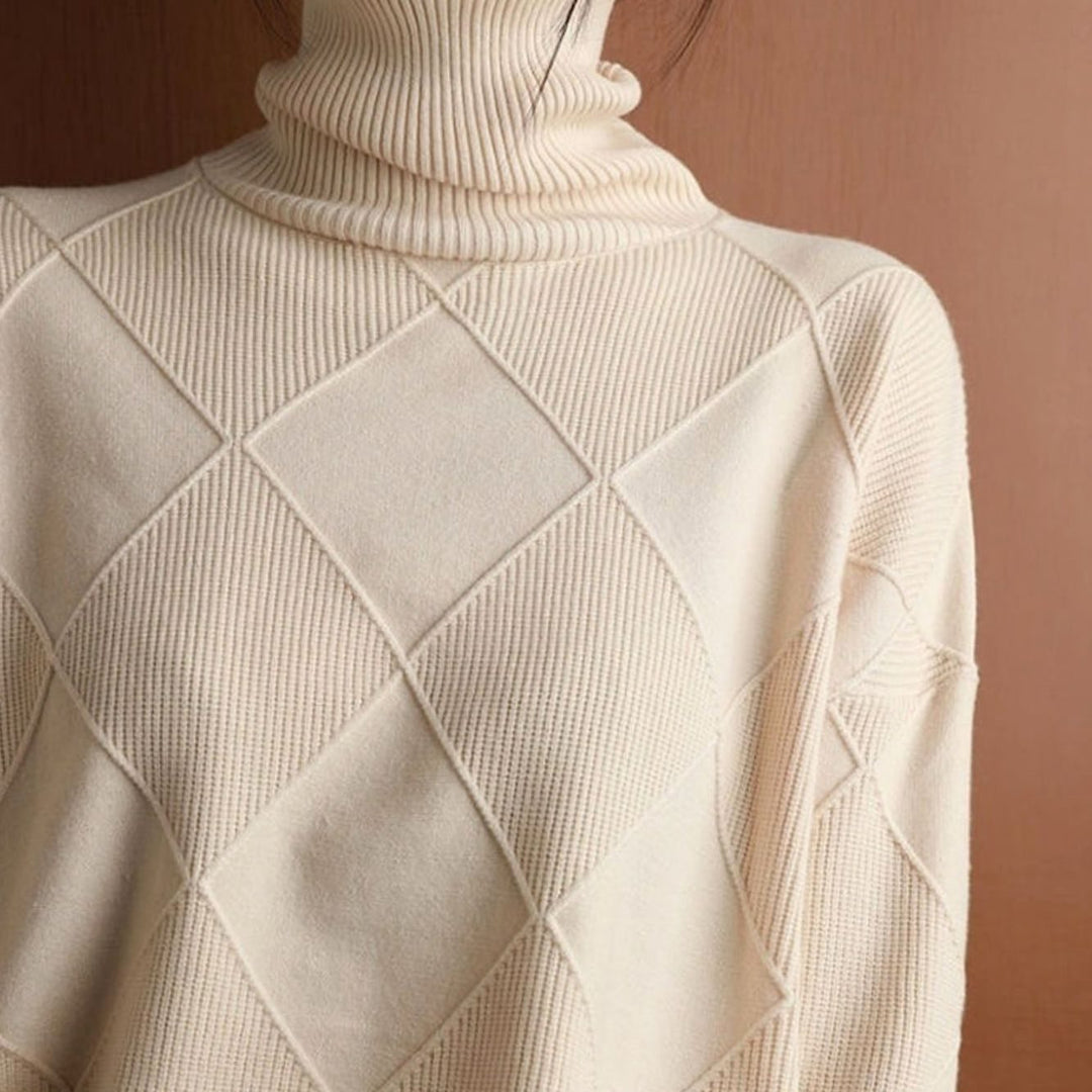 Damen Rollkragenpullover mit Zopfmuster weicher Strick