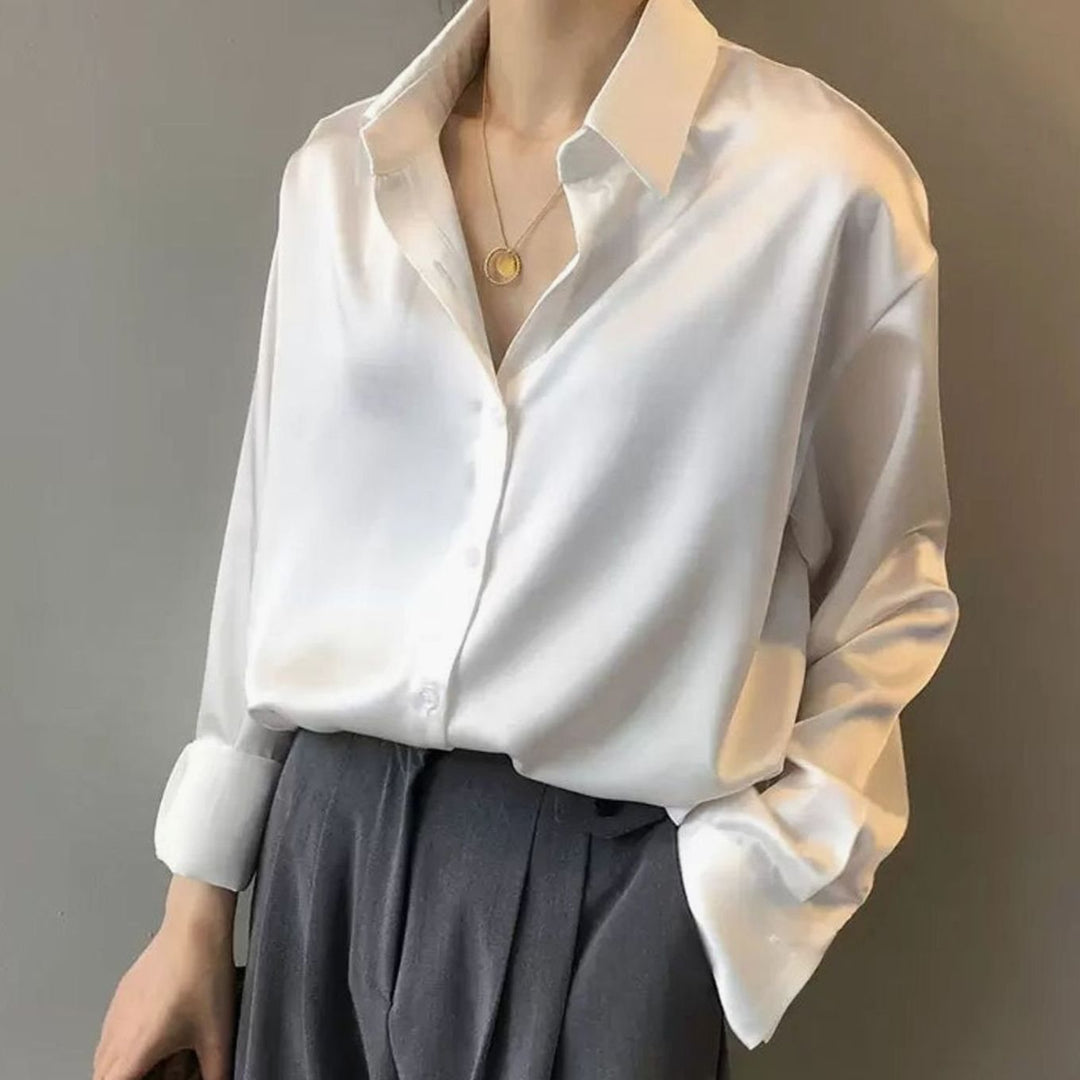 Damen Satin-Bluse mit Knopfleiste im eleganten fr Stil
