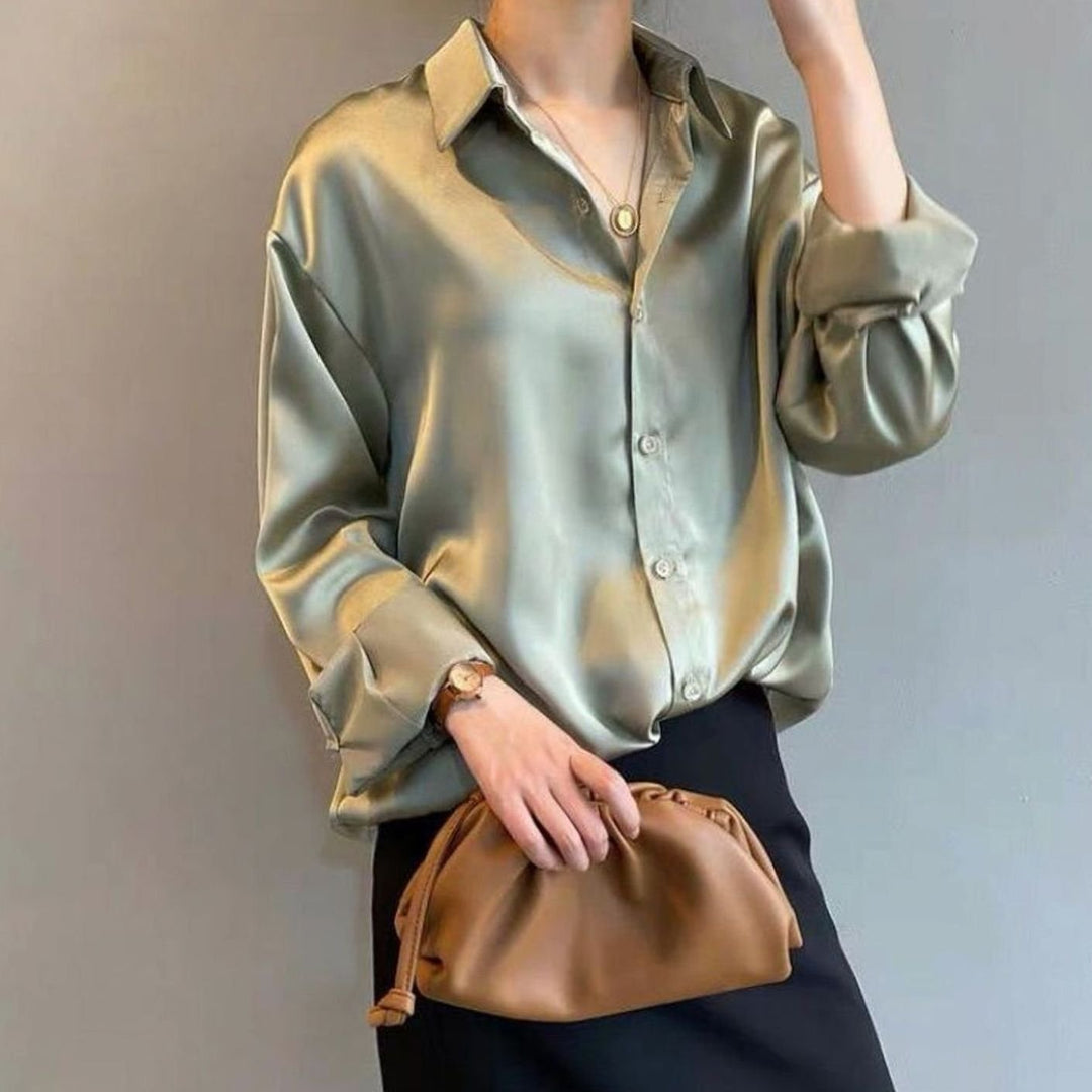 Damen Satin-Bluse mit Knopfleiste im eleganten fr Stil