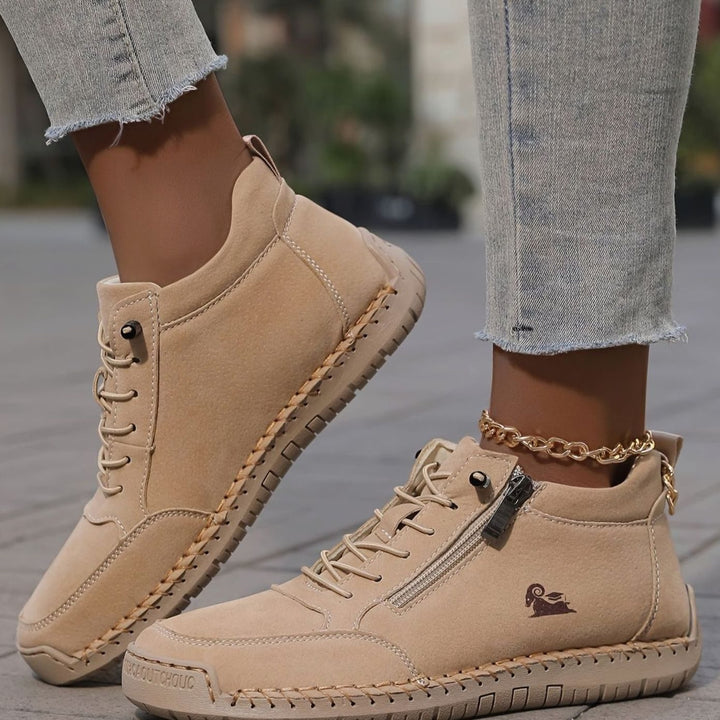Damen Schnürschuhe mit Reißverschluss Bequeme Alltags-Ankle-Boots - Khaki