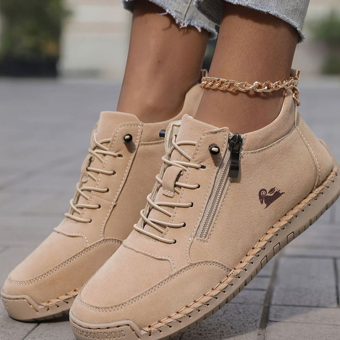Damen Schnürschuhe mit Reißverschluss Bequeme Alltags-Ankle-Boots