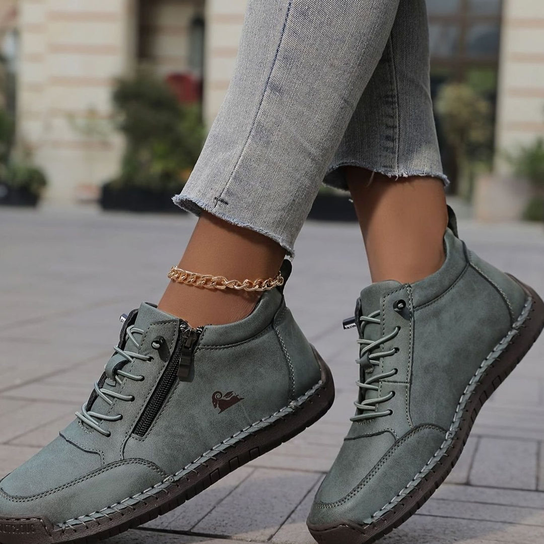 Damen Schnürschuhe mit Reißverschluss Bequeme Alltags-Ankle-Boots