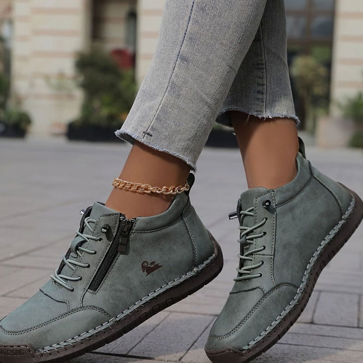 Damen Schnürschuhe mit Reißverschluss Bequeme Alltags-Ankle-Boots
