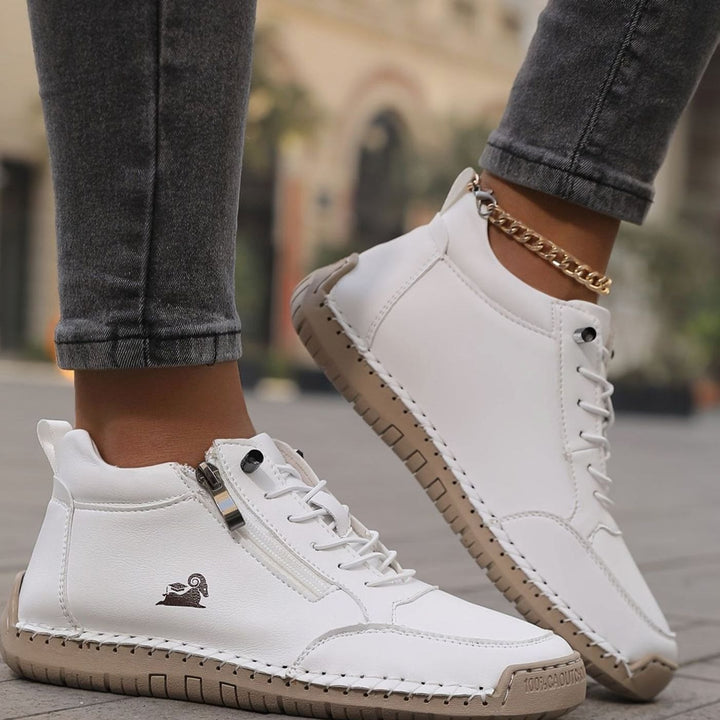 Damen Schnürschuhe mit Reißverschluss Bequeme Alltags-Ankle-Boots - Weiß