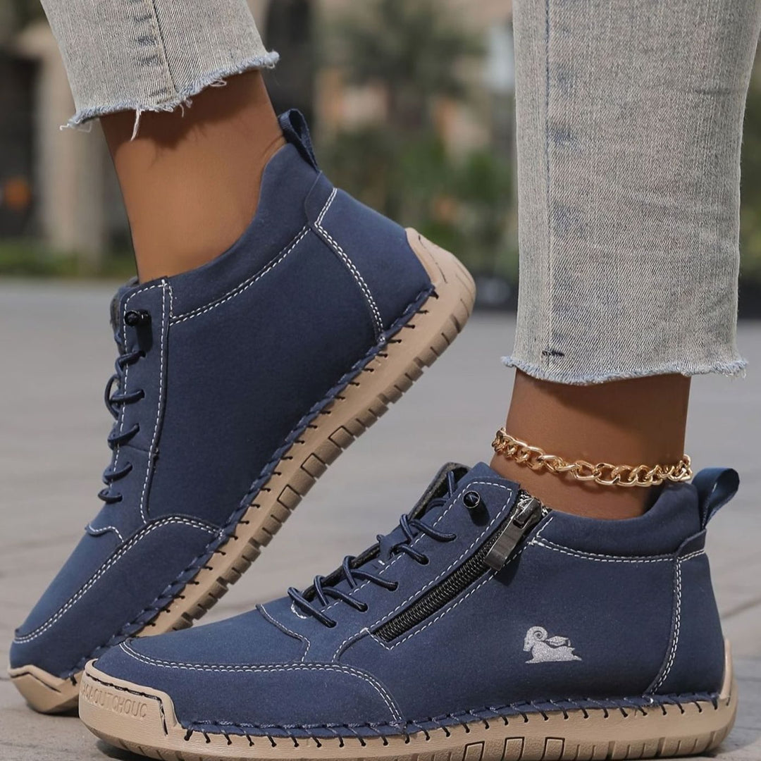 Damen Schnürschuhe mit Reißverschluss Bequeme Alltags-Ankle-Boots - Marineblau