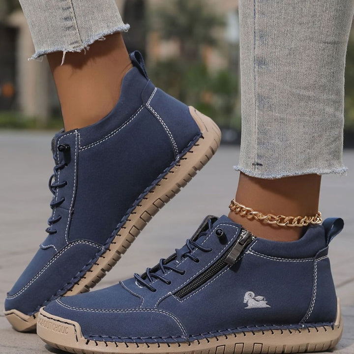Damen Schnürschuhe mit Reißverschluss Bequeme Alltags-Ankle-Boots - Marineblau