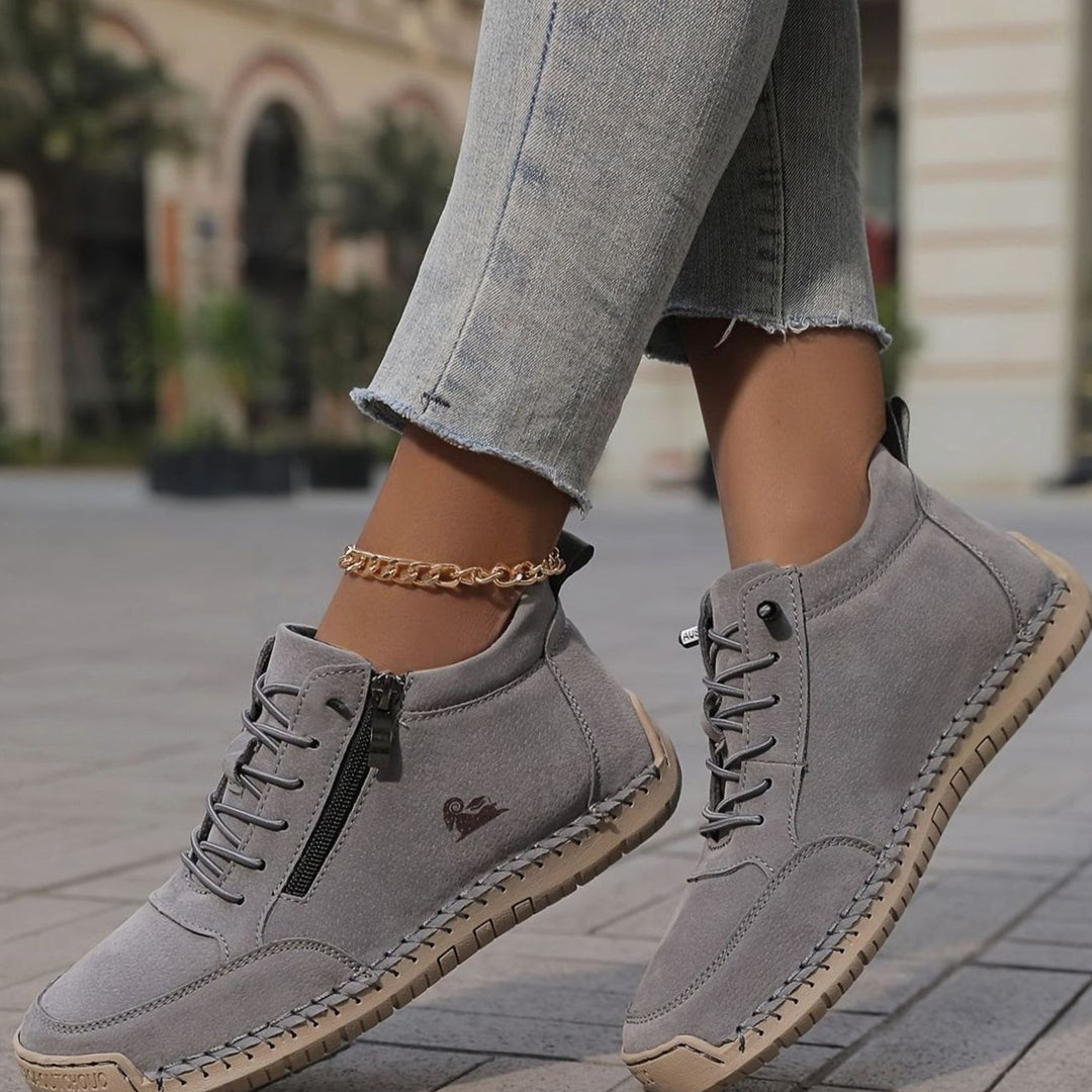 Damen Schnürschuhe mit Reißverschluss Bequeme Alltags-Ankle-Boots - Grau