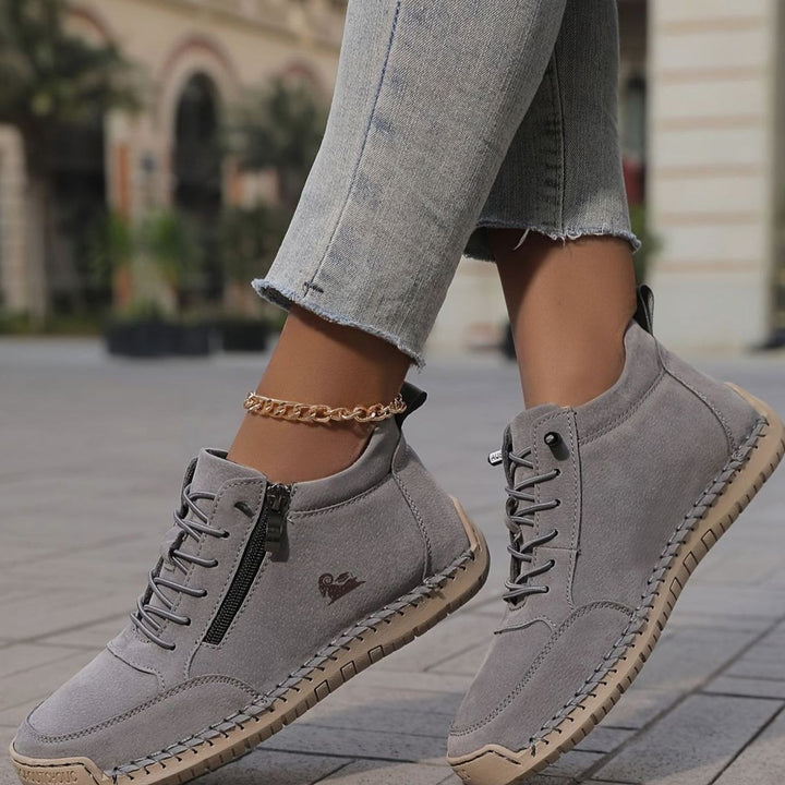 Damen Schnürschuhe mit Reißverschluss Bequeme Alltags-Ankle-Boots - Grau