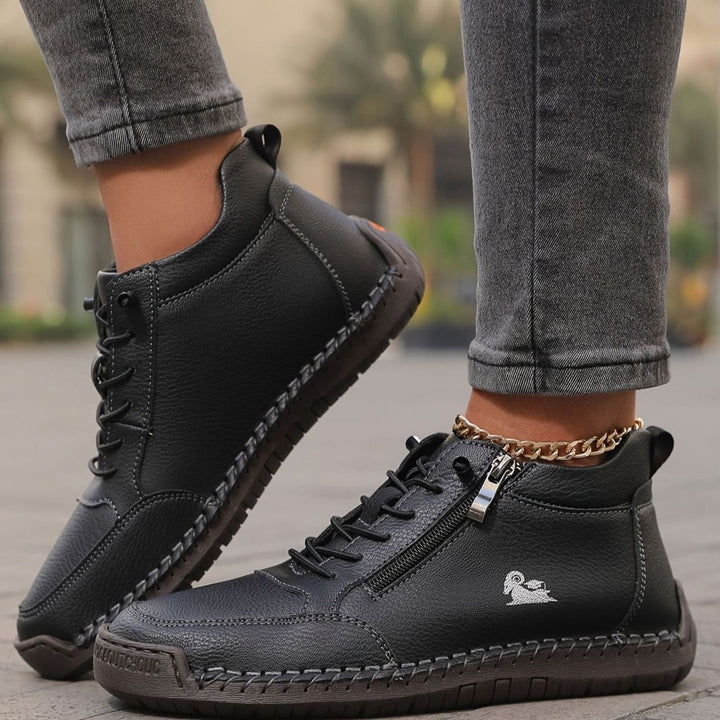Damen Schnürschuhe mit Reißverschluss Bequeme Alltags-Ankle-Boots - Schwarz
