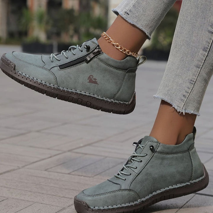 Damen Schnürschuhe mit Reißverschluss Bequeme Alltags-Ankle-Boots