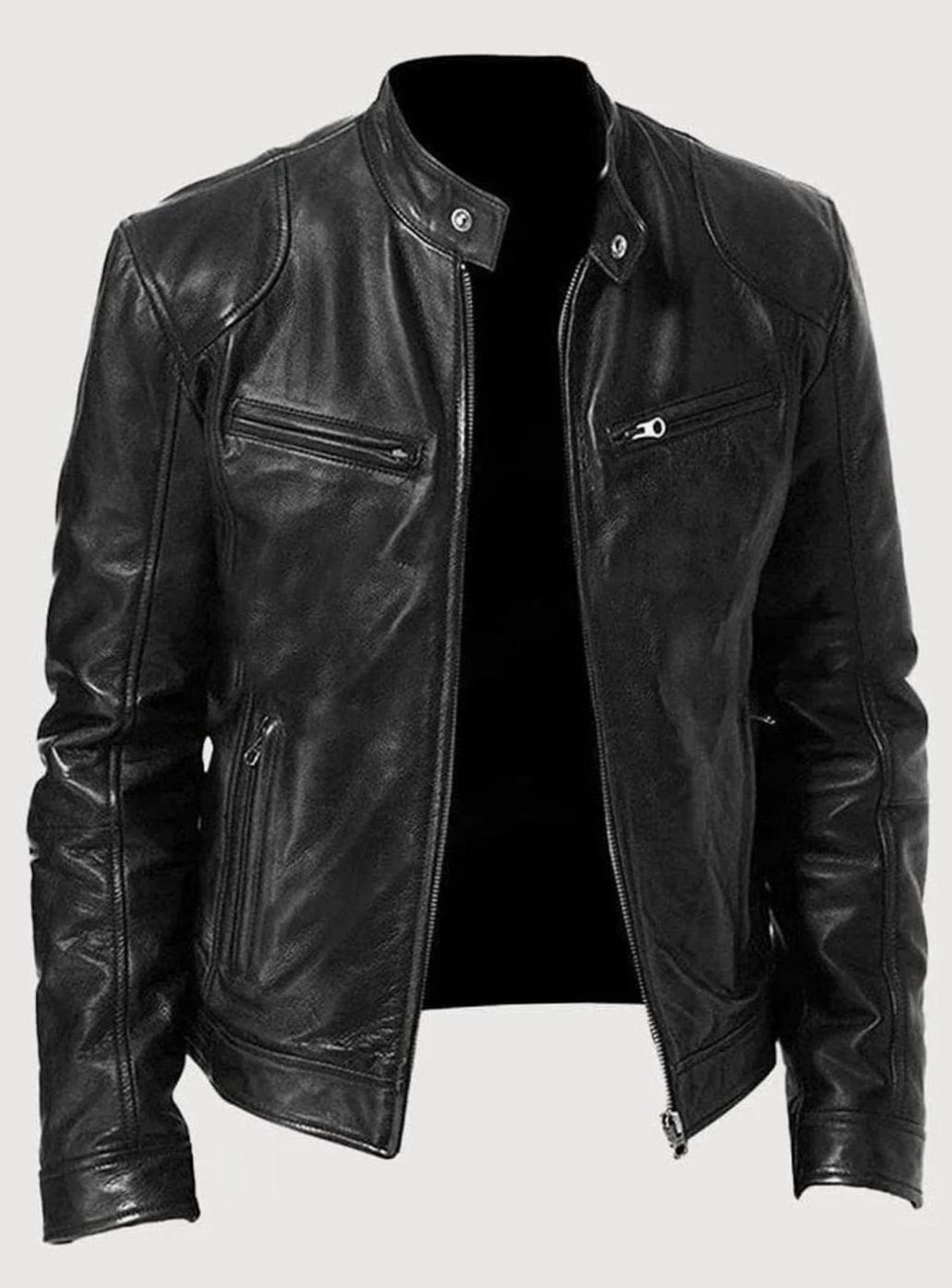 Damen Slim-Fit Moto Lederjacke mit Reißverschluss Streetwear - Schwarz