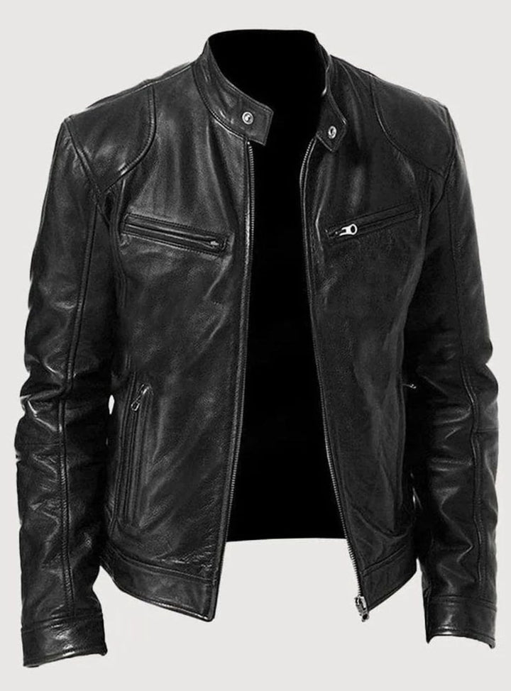 Damen Slim-Fit Moto Lederjacke mit Reißverschluss Streetwear - Schwarz