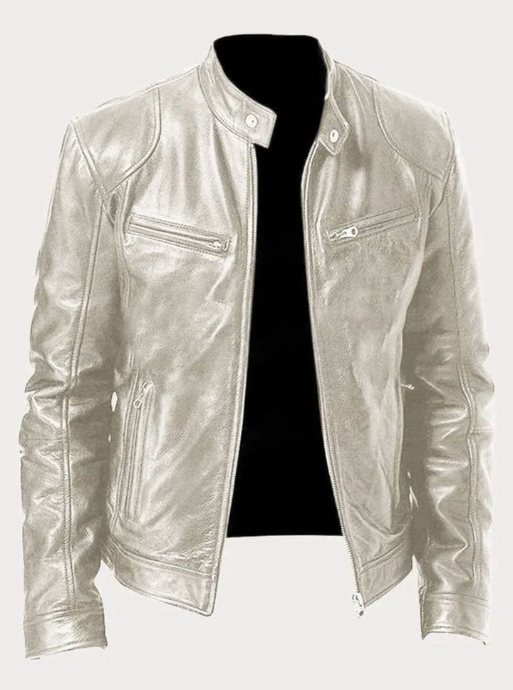 Damen Slim-Fit Moto Lederjacke mit Reißverschluss Streetwear - Silber
