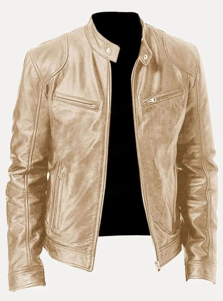 Damen Slim-Fit Moto Lederjacke mit Reißverschluss Streetwear - Gold
