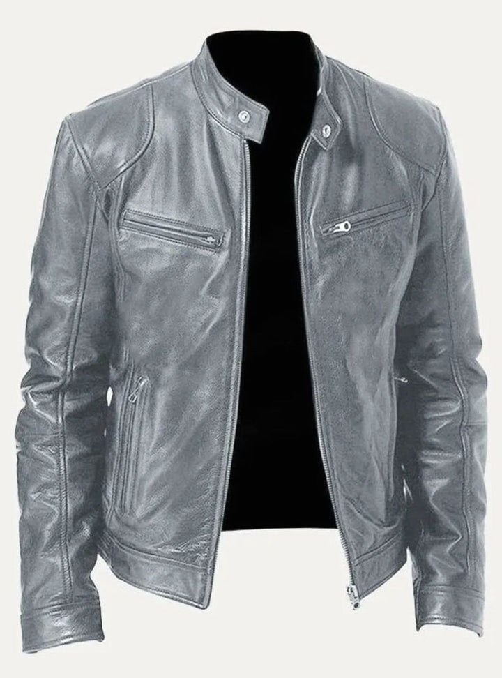 Damen Slim-Fit Moto Lederjacke mit Reißverschluss Streetwear - Grau