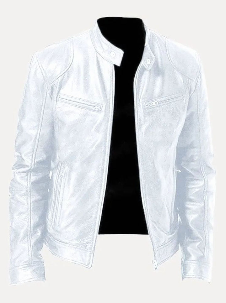 Damen Slim-Fit Moto Lederjacke mit Reißverschluss Streetwear - Weiß