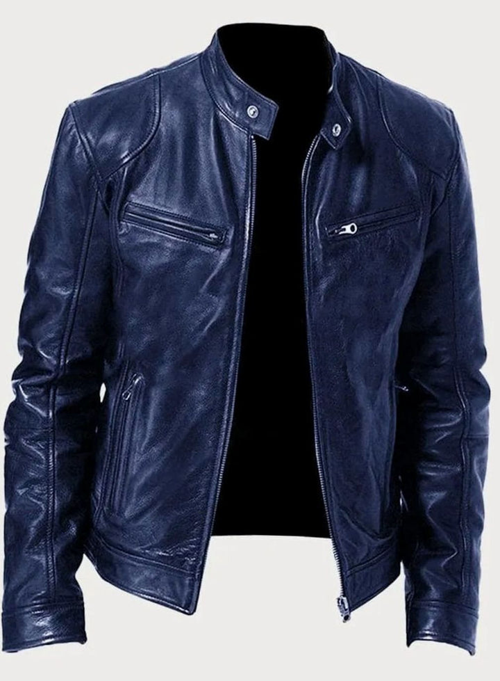 Damen Slim-Fit Moto Lederjacke mit Reißverschluss Streetwear - Marine
