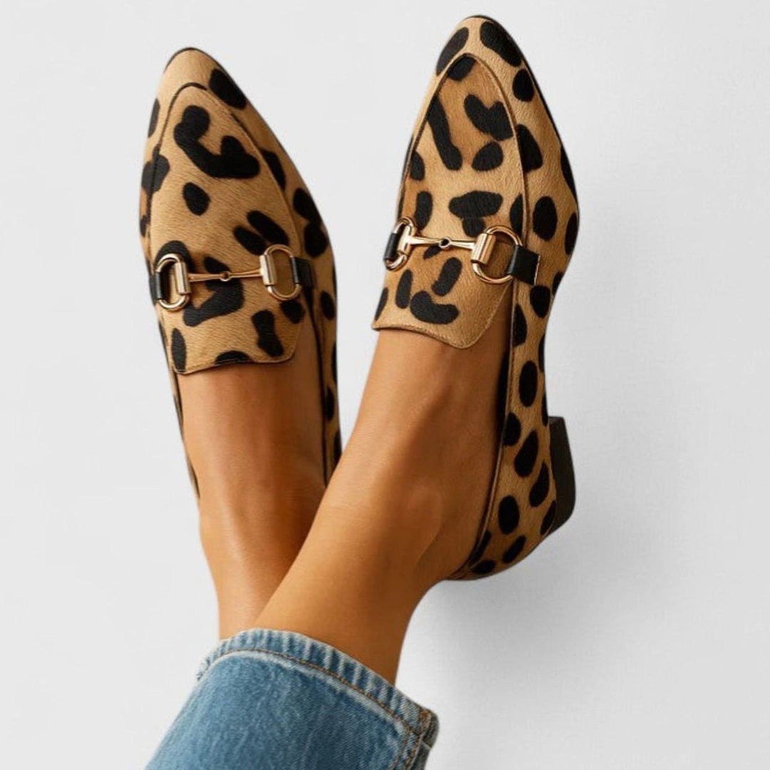 Damen Spitzem-Zehenpartie Loafer Slipper mit Leopardenmuster Horsebit-Schnalle - Leopard