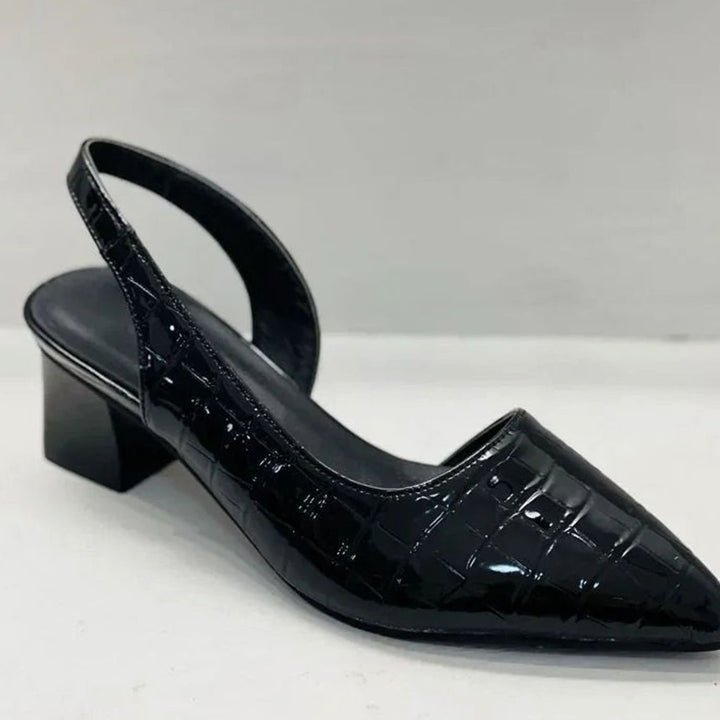 Damen Spitzzehn-Slingback-Pumps mit Blockabsatz Kroko-Prägung